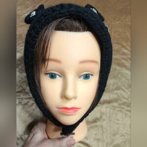 NWT Black Crochet Buttoned Headband